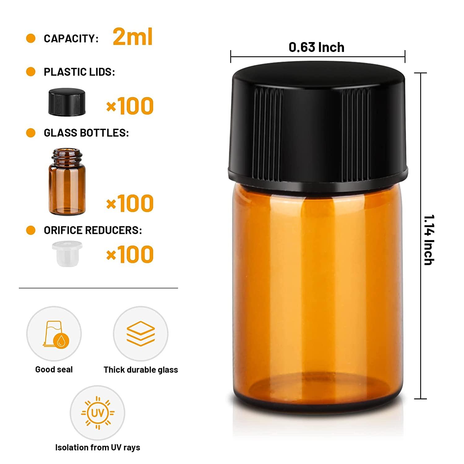 Essential Oil Bottles, Teenitor 2ML Bottles, 100 Packs Oil Vial Small Oil  Bottles, Sample Bottles, Anointing Oil Bottles for Essential Oil, Dram Bottles  Mini Glass Bottles Containers