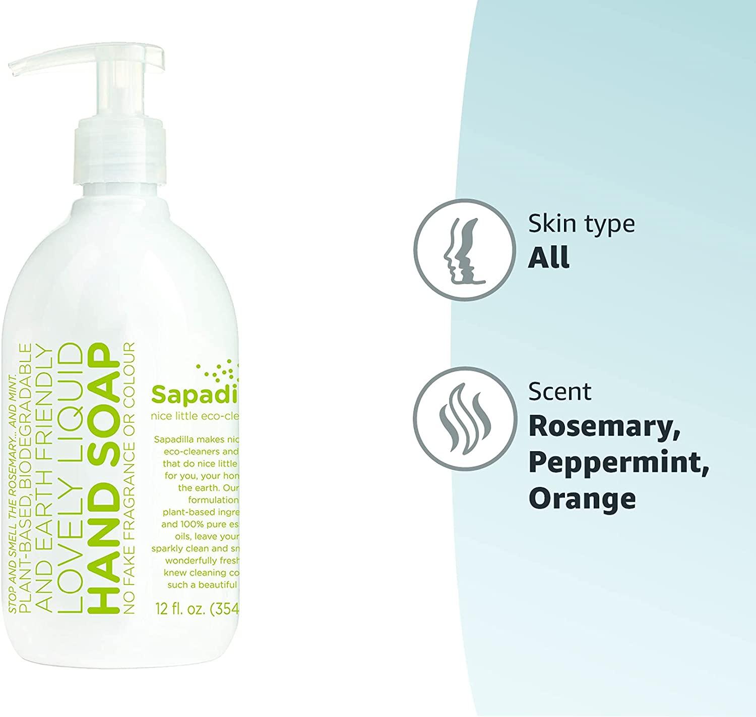 Sapadilla Rosemary + Peppermint Biodegradable Liquid Hand Soap Pump, 12