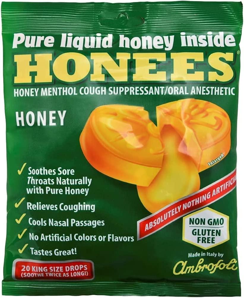 Honees Cough Drops Honey and Honey Lemon Flavors, 2 Pack (40 Drops)