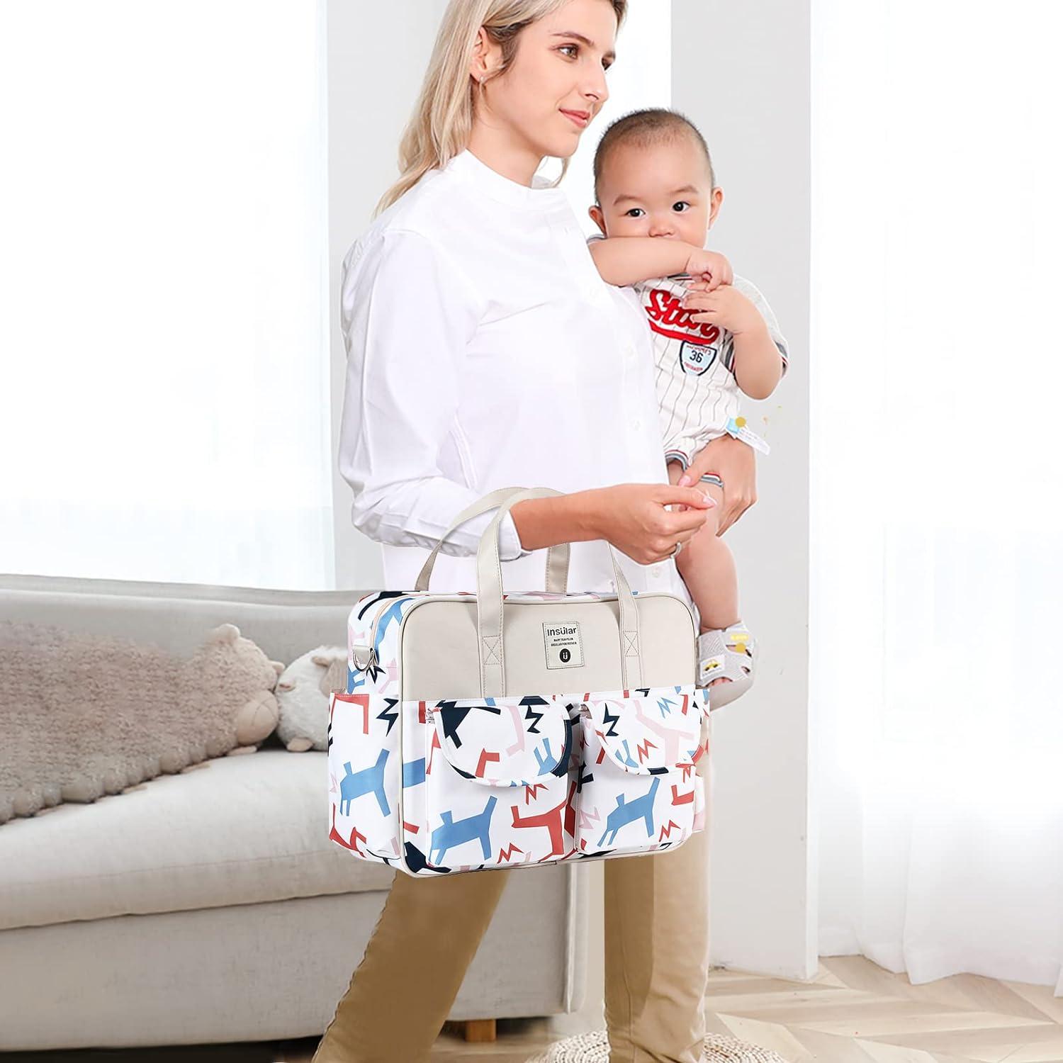 SONARIN Multifunctional Stylish Diaper Bag Tote,Large Capacity Diaper Changing Bag Satchel Messenger Bag Travel Mum Bag, Gray