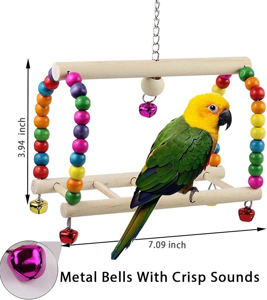 Hanging Bell Bird Cage Swing Toy Set for Small Parakeets, Cockatiels ...
