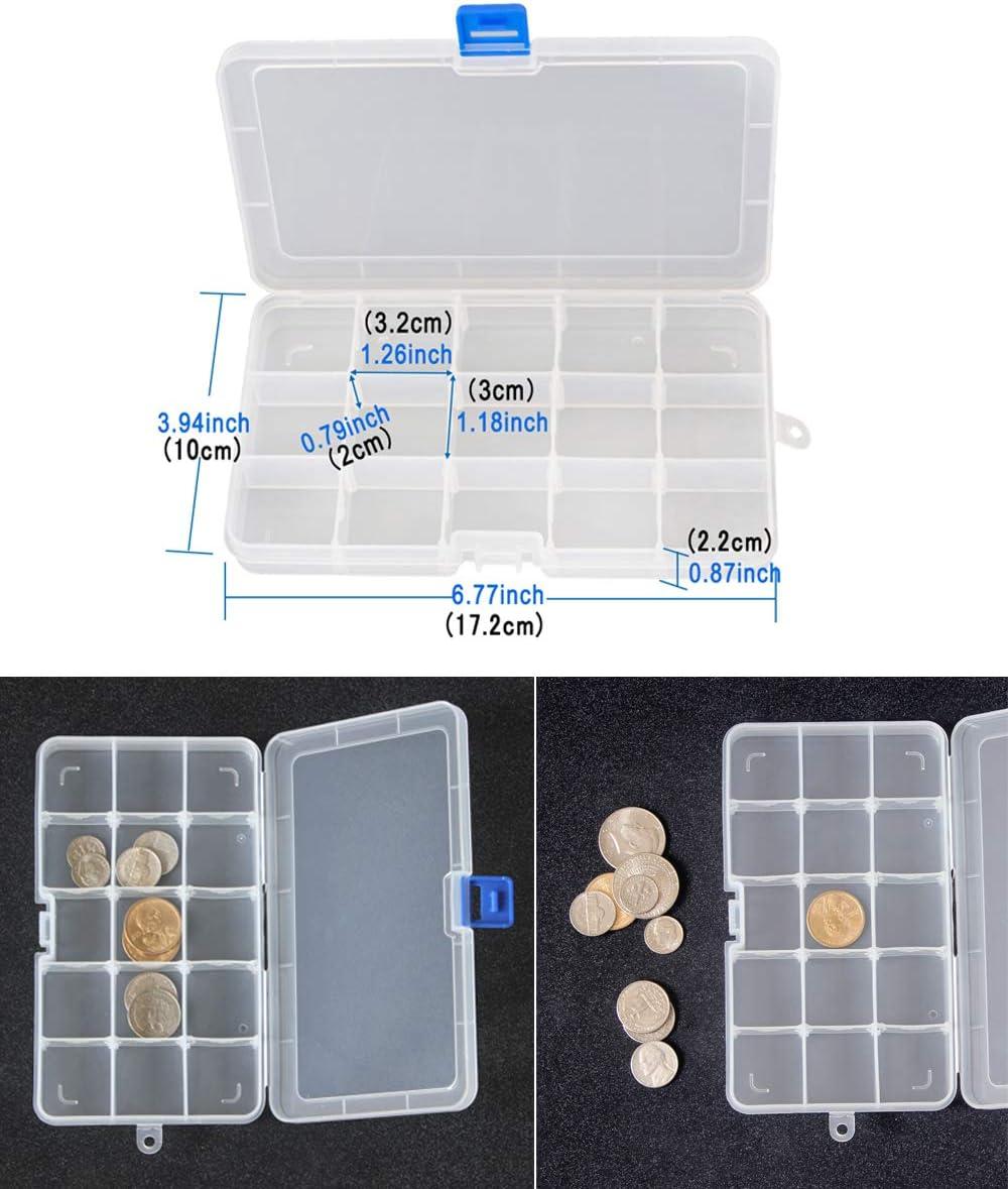 DUOFIRE Plastic Organizer Container Storage Box Adjustable Divider  Removable Grid Compartment for Jewelry Beads Earring Container Tool Fishing  Hook Small Accessories (15 grids, 4 Colors) 4 Colors 4 pack