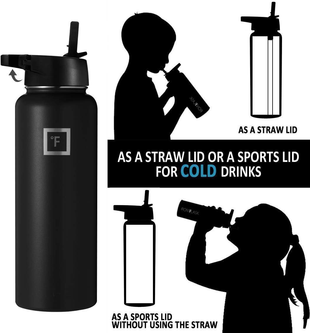 Iron Flask Wide Mouth Water Bottle with Straw Lid Black 32 oz
