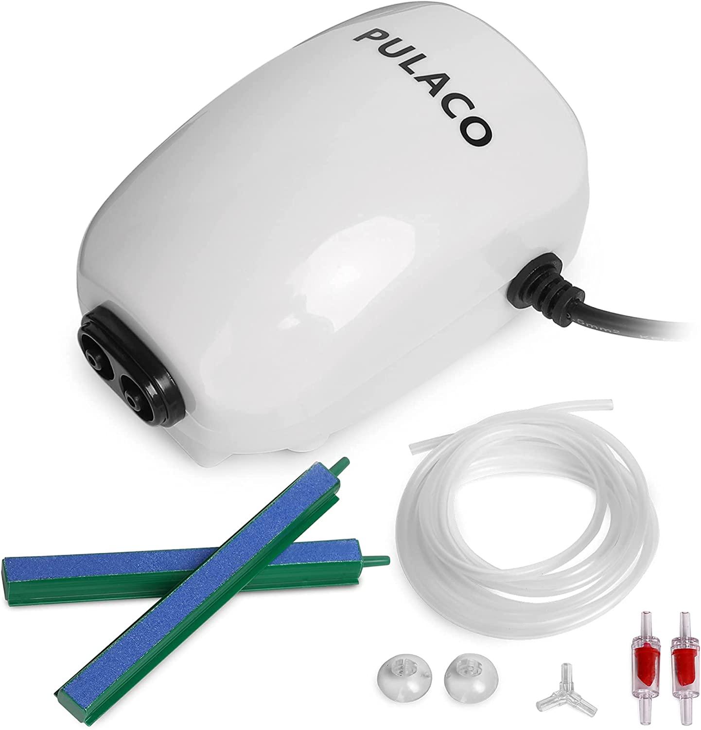 PULACO Ultra Quiet Aquarium Air Pump Dual Outlet Aerator Pump for Up to 100 Gallon Tank