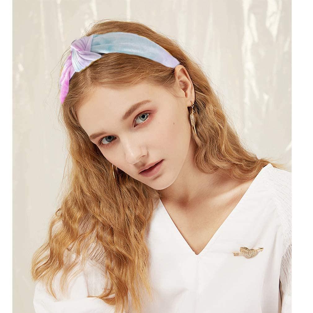 Women's Girls Velvet Knot Headbands Tie Dye Wide Turban Hair