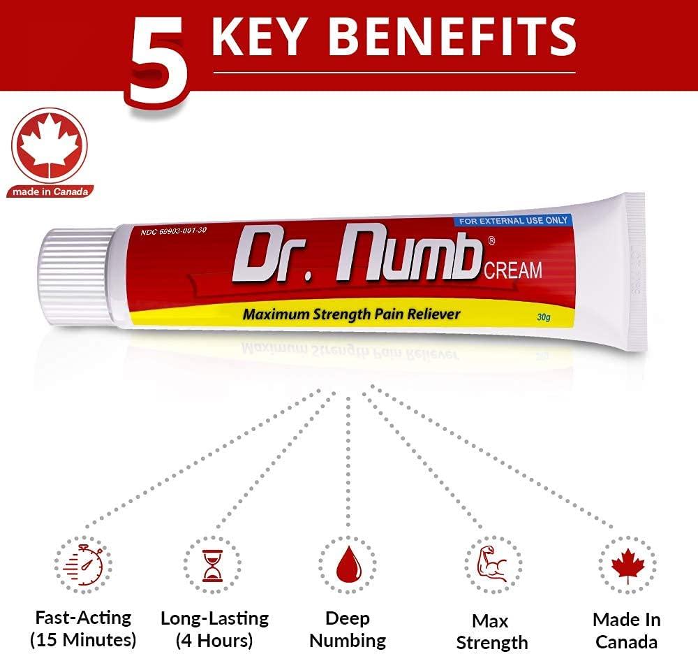 Dr. Numb 5% Lidocaine Topical Anesthetic Numbing Cream for Pain Relief, Maximum Strength with Vitamin E for Real Time Relieves of Local Discomfort, Itching, Pain, Soreness or Burning - 30g 1