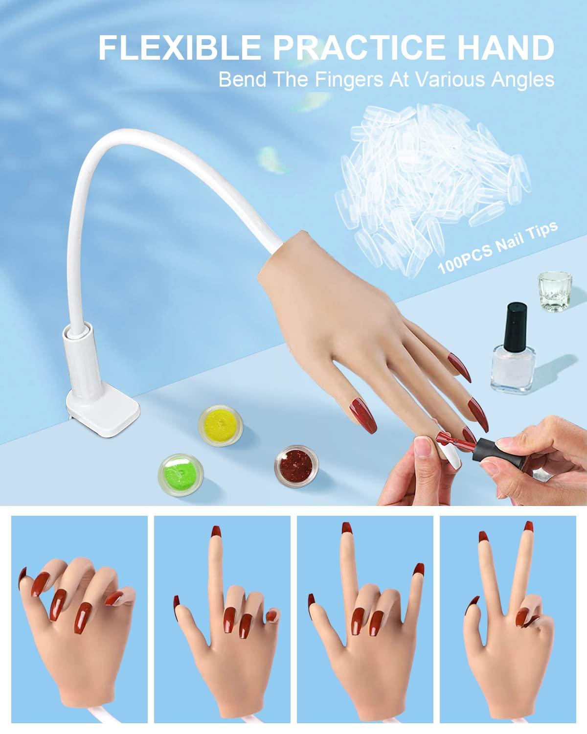Spohom Professional Acrylic Nails Practice Hand Kit with 100pcs Nail