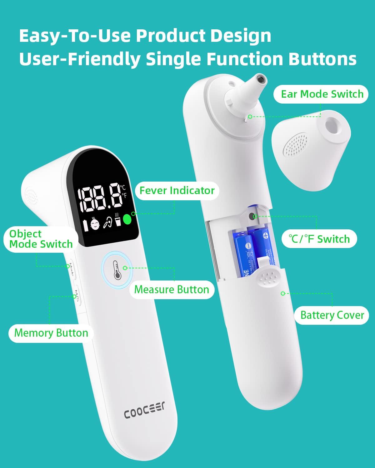 COOCEER Ear Forehead Thermometer for Adults and Kids Touchless