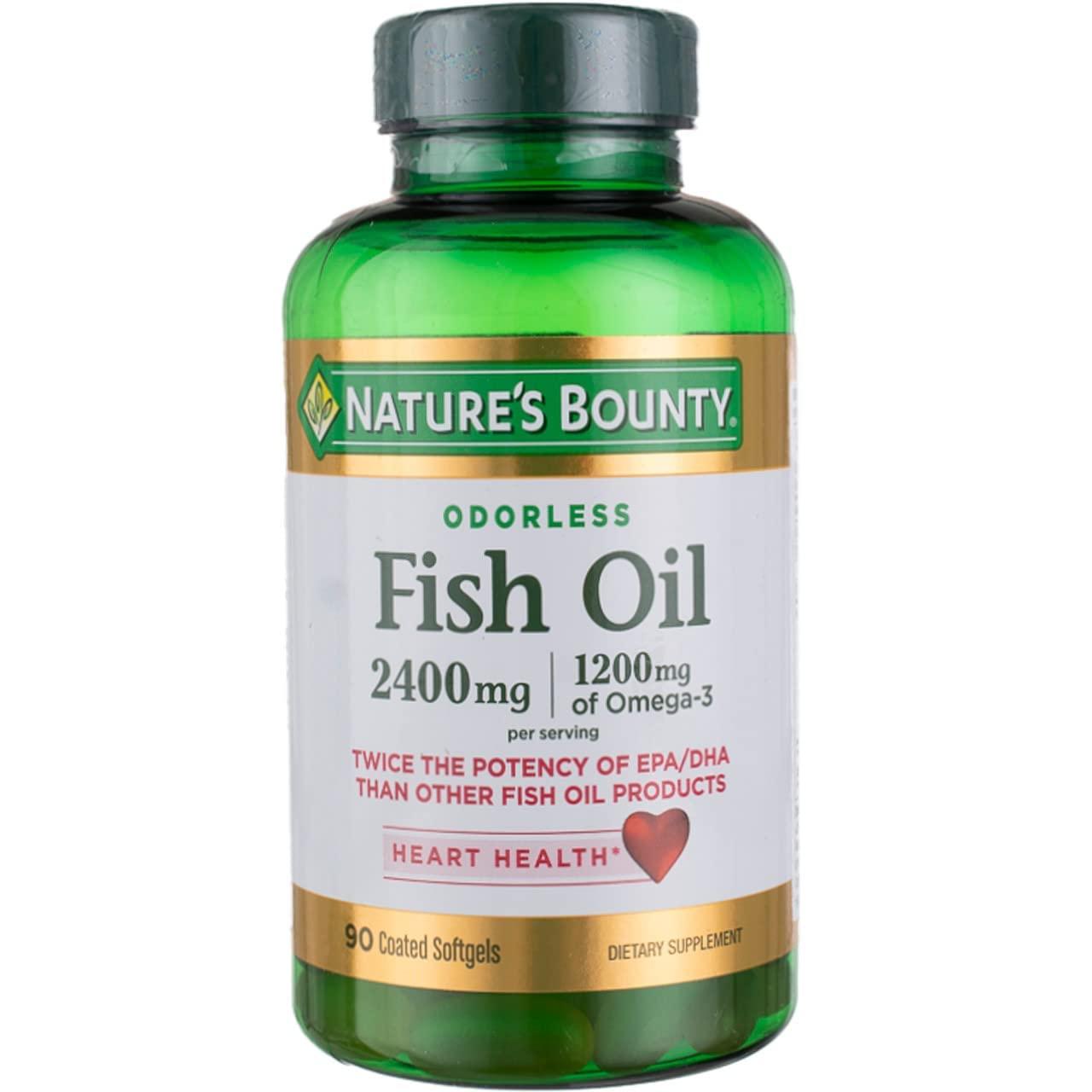 Natures Bounty Fish Oil 2400 mg Double Strength Odorless 90 Softgels
