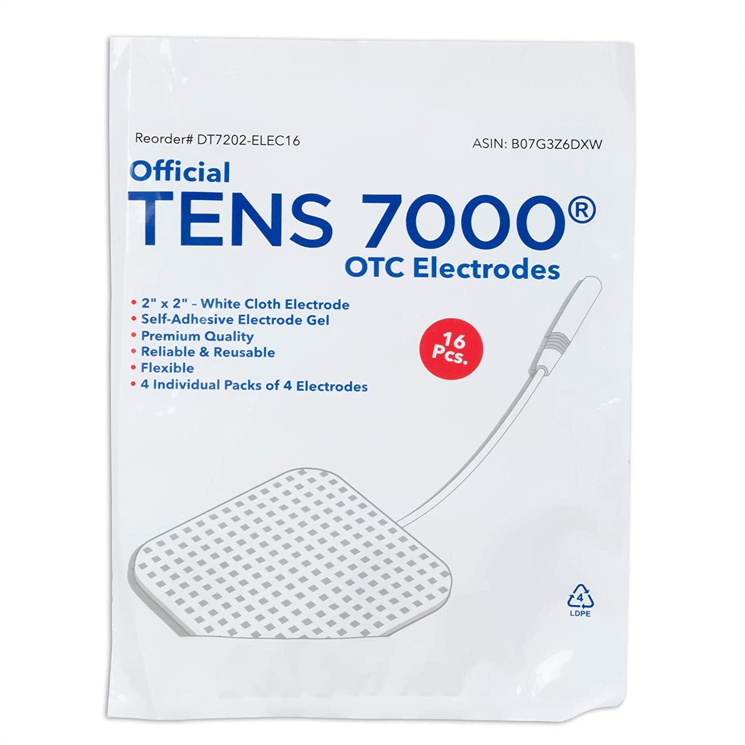 TENS 7000 Official TENS Unit Replacement Pads, 16 Count - Premium Quality  OTC TENS Unit Pads, 2 X 2 - Compatible with Most TENS Machines,  Replacement Electrodes Value Pack