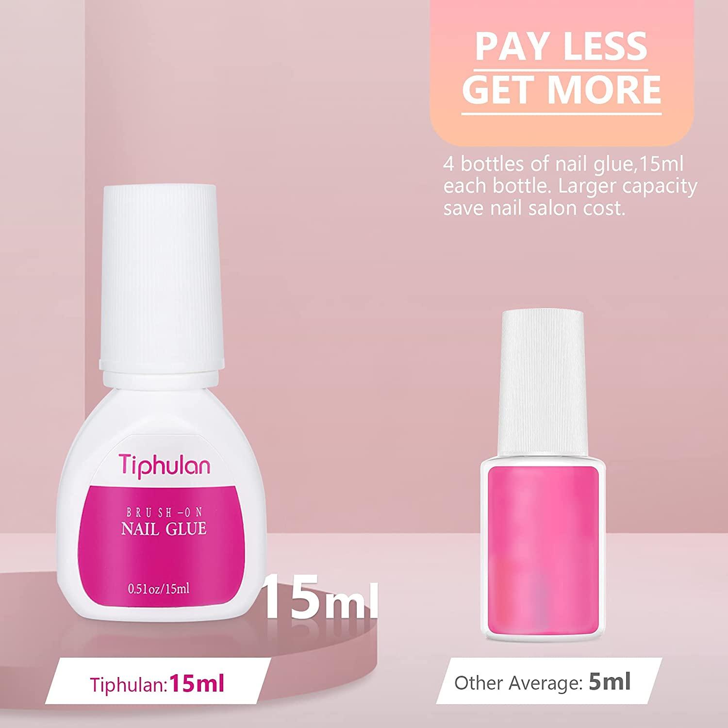 Tiphulan Brush on Nail Glue (60ml) for Press on Nails 4pcs Nail Glue