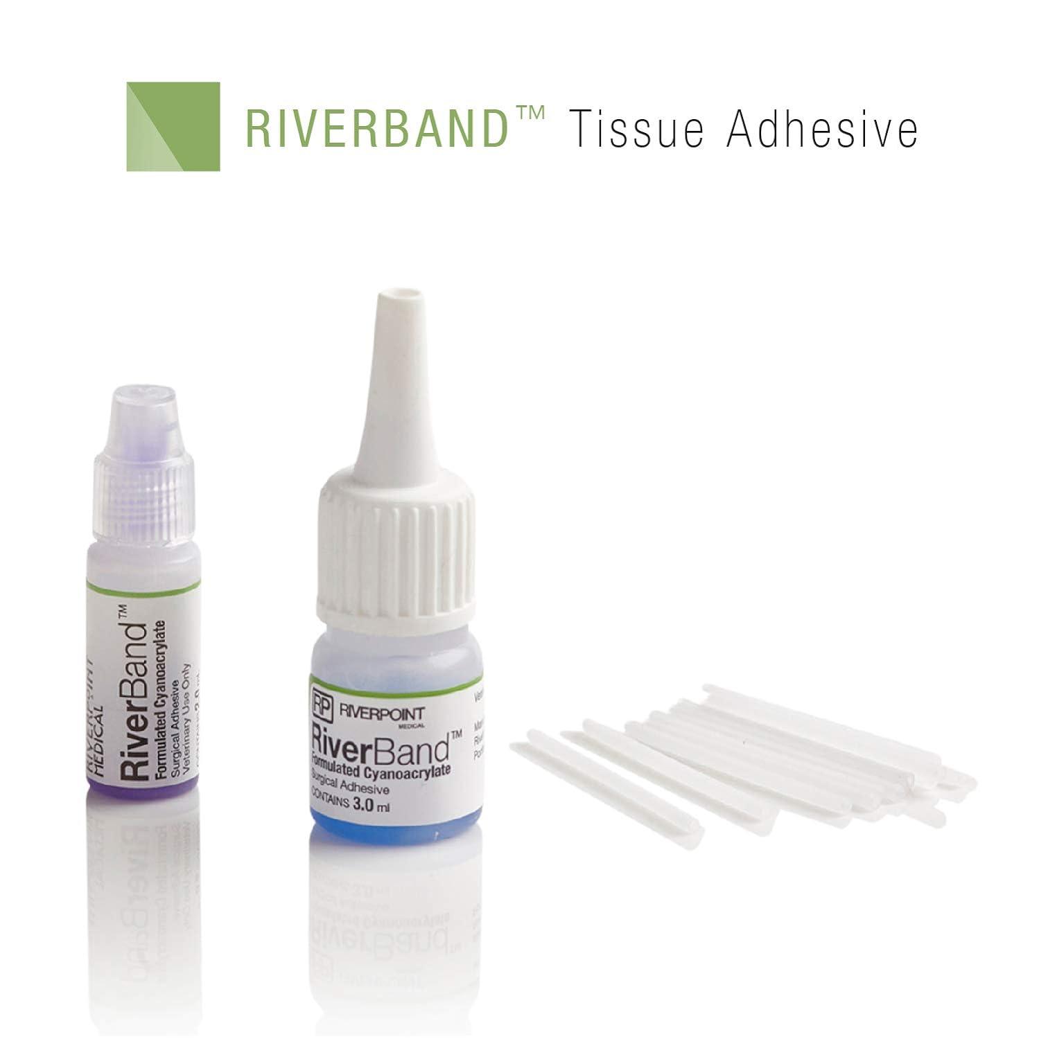 RiverBand Surgical Vet Skin Glue Tissue Wound Cut Closure Veterinary  Adhesive 2mL Bottle w/ 12pc Tips Straws