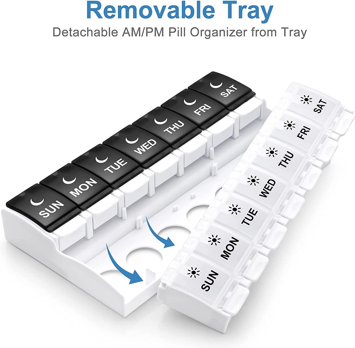 Easy Open Pill Organizer 2 Times a Day, DANYING Large 7 Day Pill Box