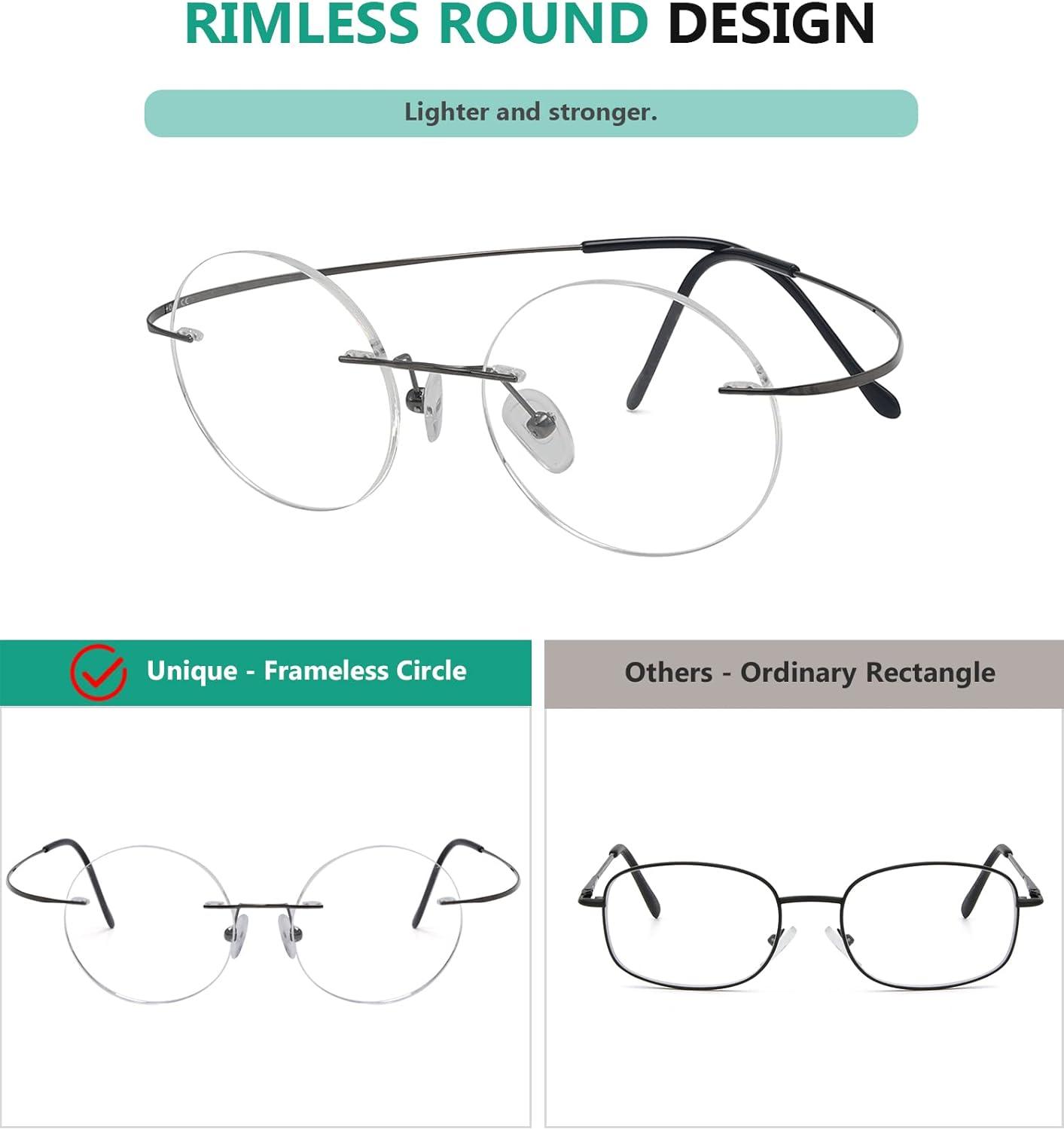 Rimless Round Eyeglasses For Narrow Medium Face Fit Eyekepper Titanium Rimless Round Eyeglasses - Gunmetal Metal Frame With Aspheric Lenses Circle Frame Glasses