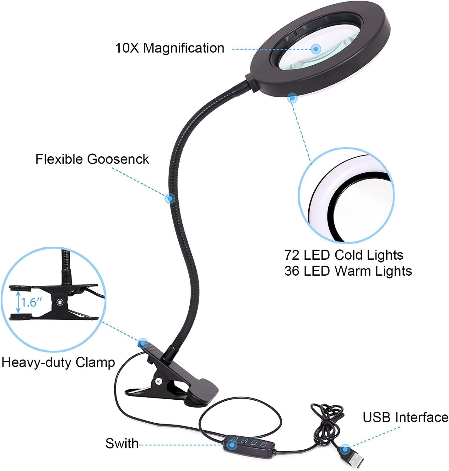 Magnifying Glass with Light and Stand LED Desk Lamp 8X Magnification 10  Levels Adjustable Brightness Dimmable Lamp USB Powered