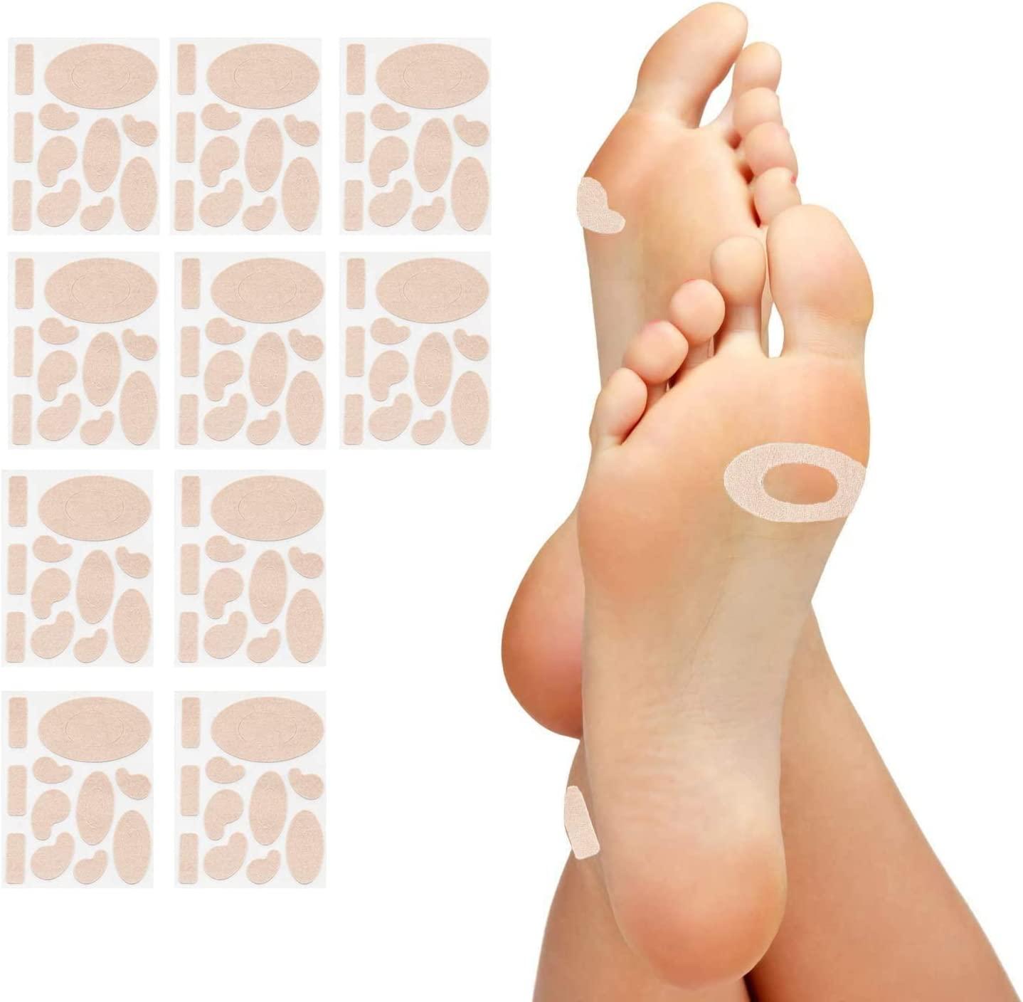 Moleskin Adhesive Pads for Feet - Blister Prevention Padding - 110 pieces -  10 Sheets of 11 Shapes(110 Pieces Total)