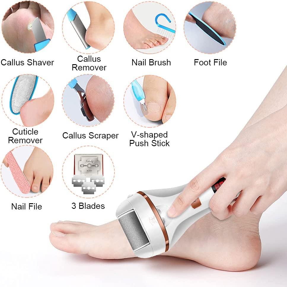 Electric Callus Remover - Rechargeable Foot File Callus Shaver Hard Skin  Remover Pedicure Tools with 3 Roller Heads, for Cracked Heels Calluses and  Dead Skin, 2 Speed, Battery Display (Green) 