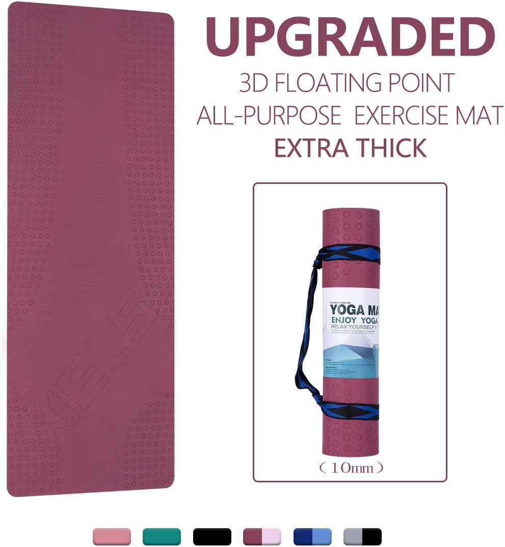 JELS Extra Thick Yoga Mat, 2/5 inch, Ergonomic 3D Non Slip Design, SGS  Certified TPE Material, Yoga Mat for Men Women with Carrying  Strap,Exercises Mat for Yoga, Pilates and Floor Workout(72x26)  10MM-wine/pink