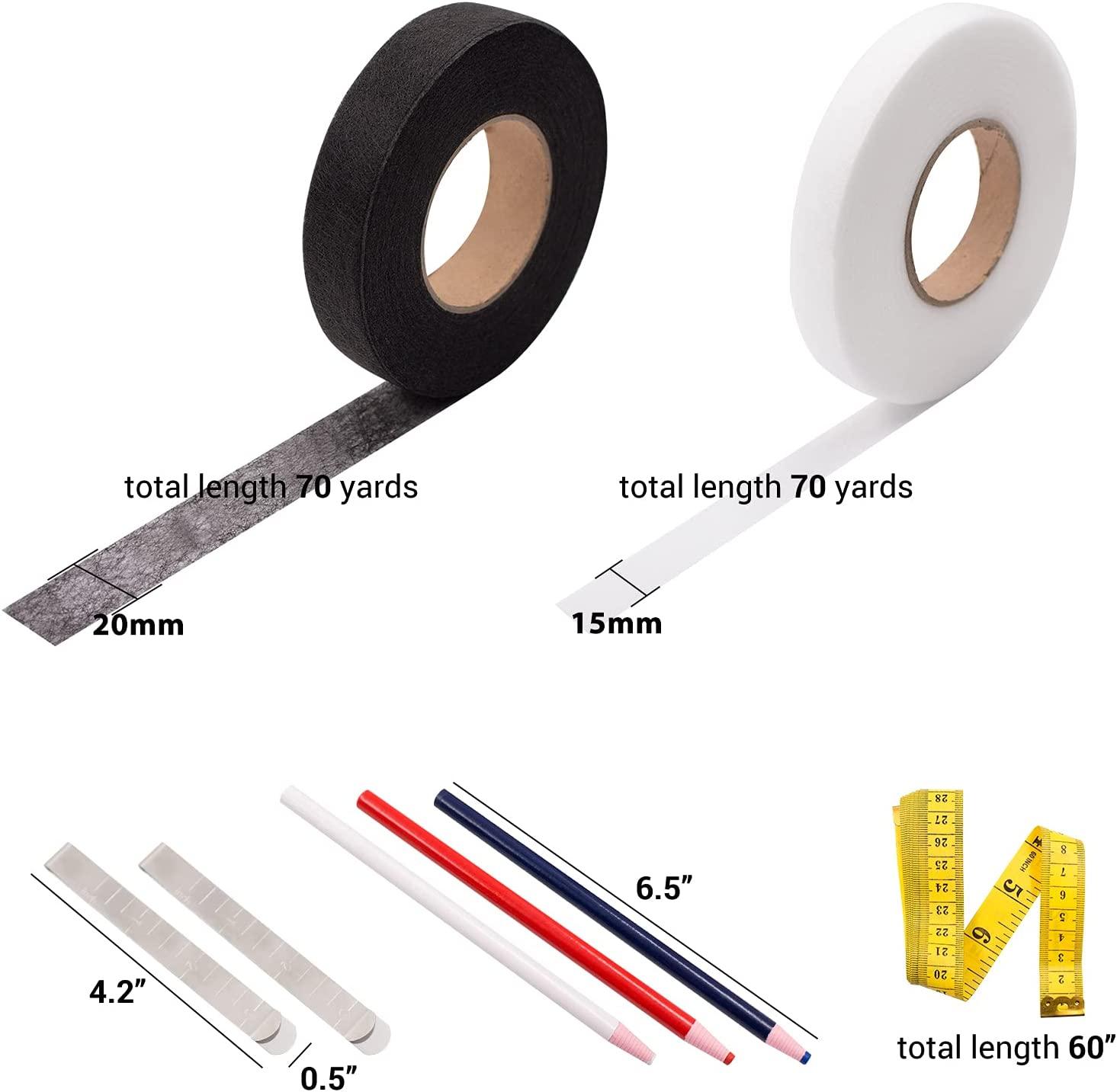 Daily Treasures Iron-on Hemming Tape, 2Rolls 140 Yards Fabric Fusing Tape  with 2 Sewing Clips+3 Mark Pencil & 1 Soft Tape Measure-Bonding Web  Adhesive Tape for Jeans Trousers Garment Cloth(15 & 20 mm)