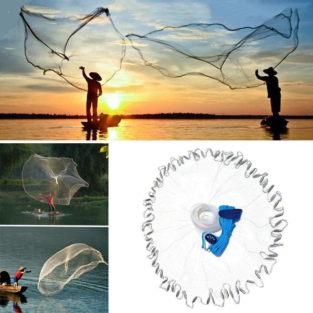 Yeahmart Handmade American Saltwater Fishing Cast Net with Heavy Duty Real  Zinc Sinker Weights for Bait Trap Fish 468Ft Radius 38 Inch Mesh Size 4ft  Radius