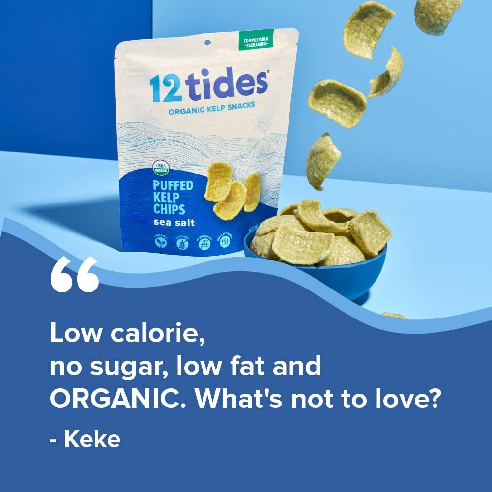 12 Tides Organic Puffed Kelp Chips Plant Based Seaweed Snack (4 Pack
