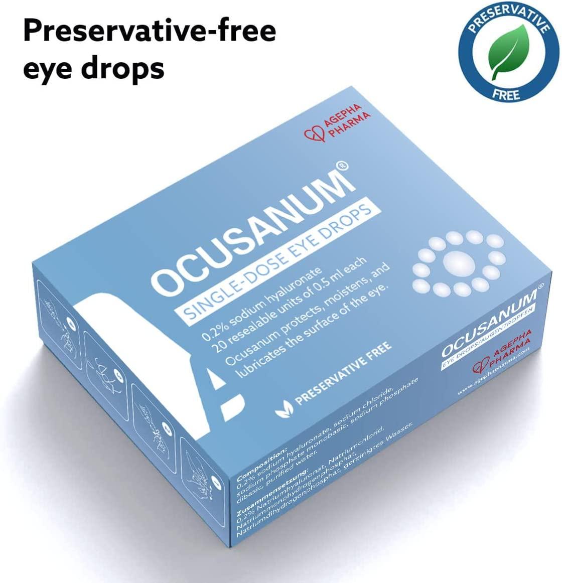 Ocusanum Single Use Hyaluronic Acid Eye Drops for Dry, Red, and Itchy