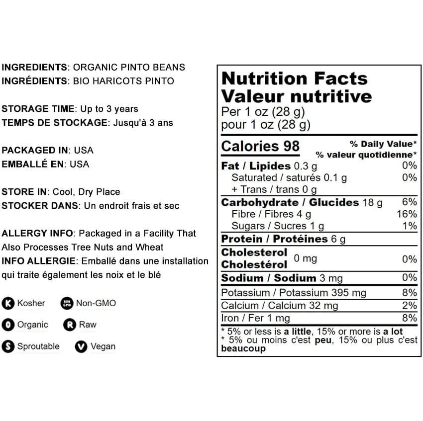 Organic Pinto Beans, 5 Pounds NonGMO, Frijioles Pintos, Whole Dried