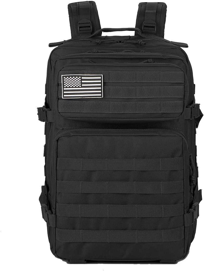 QT&QY 45L Military Tactical Backpacks Molle Army Assault Pack 3 Day Bug Out  Bag Hiking Treeking Rucksack 1.1 Black