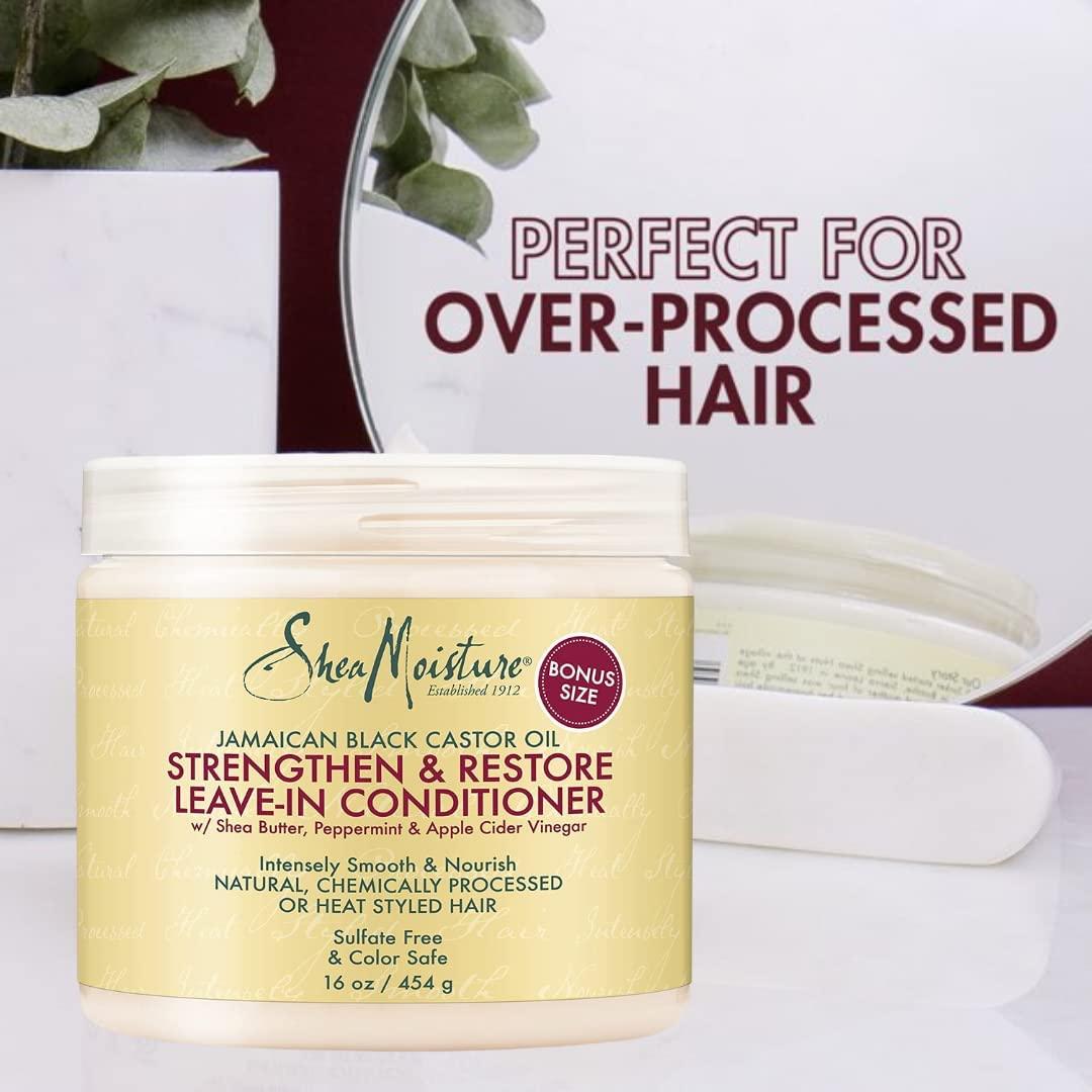 Shea Moisture Leave in Conditioner with Jamaican Black Castor Oil for Hair  Growth, Strengthen & Restore, Vitamin E, Curly Hair Products Safe for use  on Hair Color, 16 Oz Peppermint 16 Ounce (