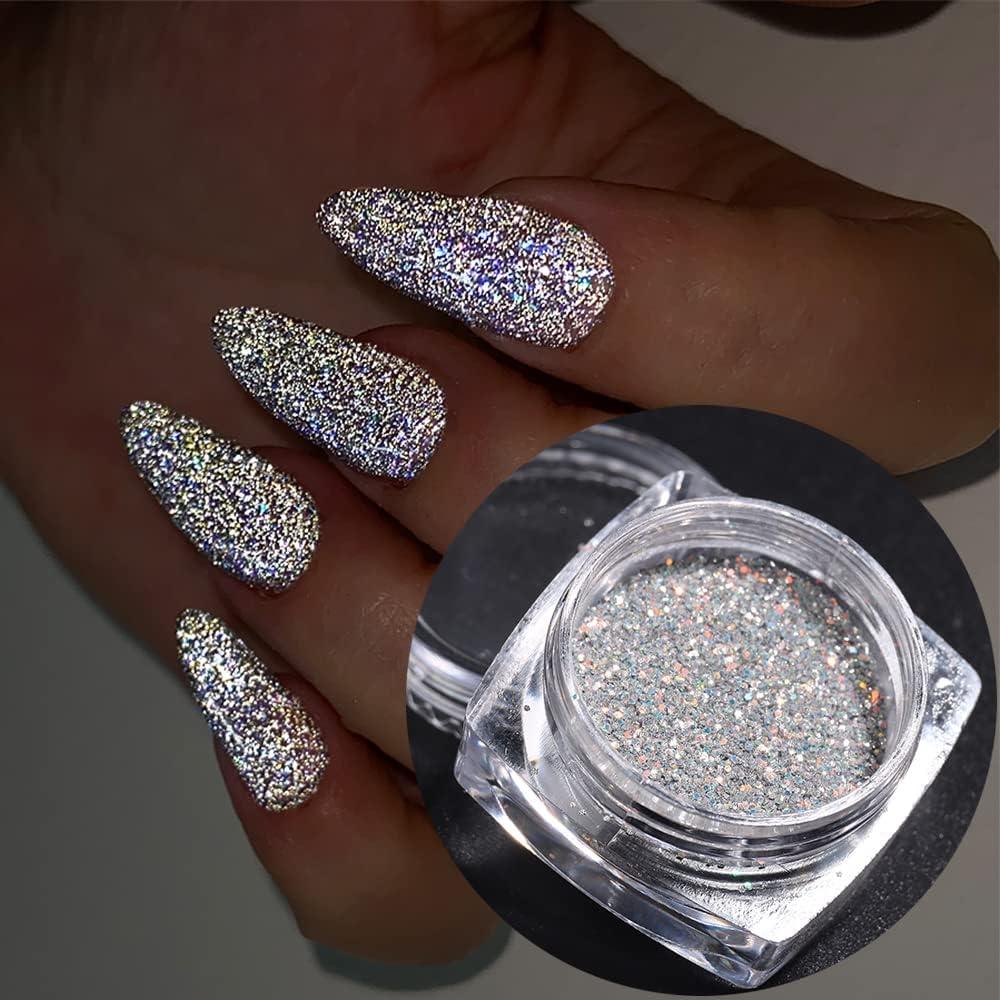 Silver Reflective Glitter Powder Nail Art Holographics Shinning Diamonds  Pigment