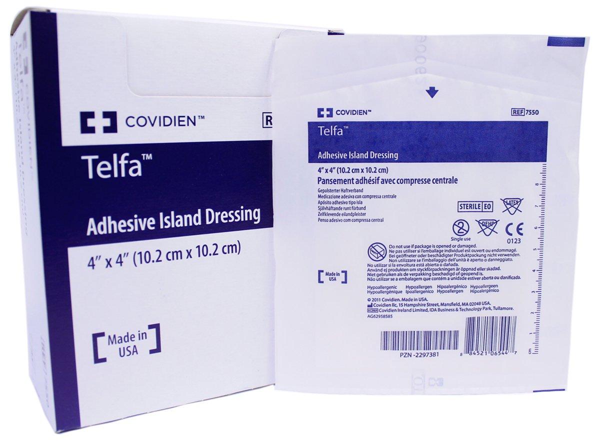 Telfa Adhesive Island Wound Dressing 4 x 4 Box of 25 Medical Grade
