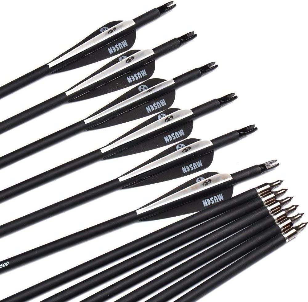 Musen 28/30 Carbon Archery Arrows 12pcs Shaft Spine 500, GPI 13.0