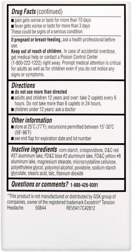 Rite Aid Tension Headache Pain Reliever, Acetaminophen, 500 mg, 100
