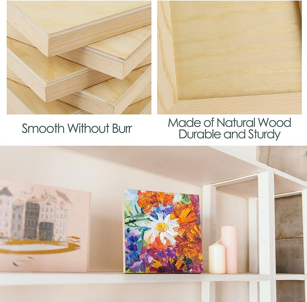 LotFancy Cradled Wood Panels 8 x8 6 Pack Wood Canvas Boards for Painting  DIY Art Craft Unfinished Square Wooden Panels - 9 Small Primed Painting  Canvases and 1 Roll Double-Sided Tape Included