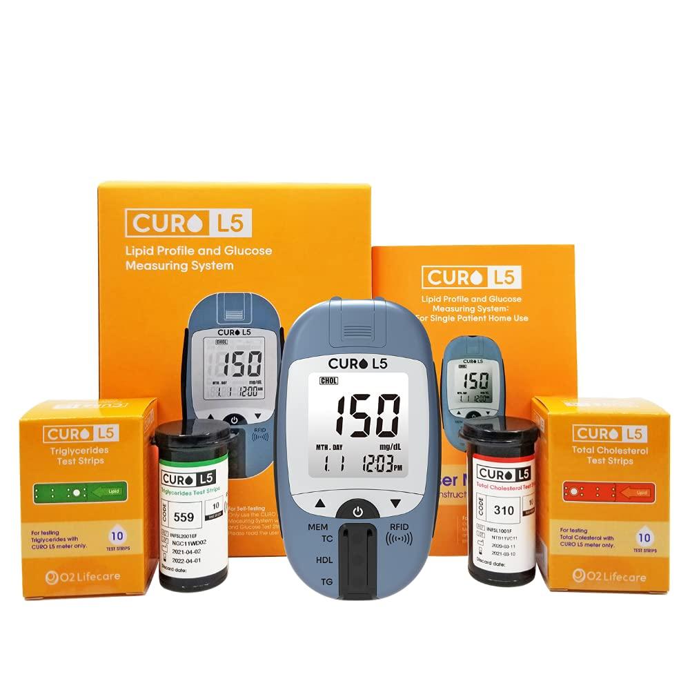CUROfit Home Blood Cholesterol Test Kit CURO L5 Digital Meter (10