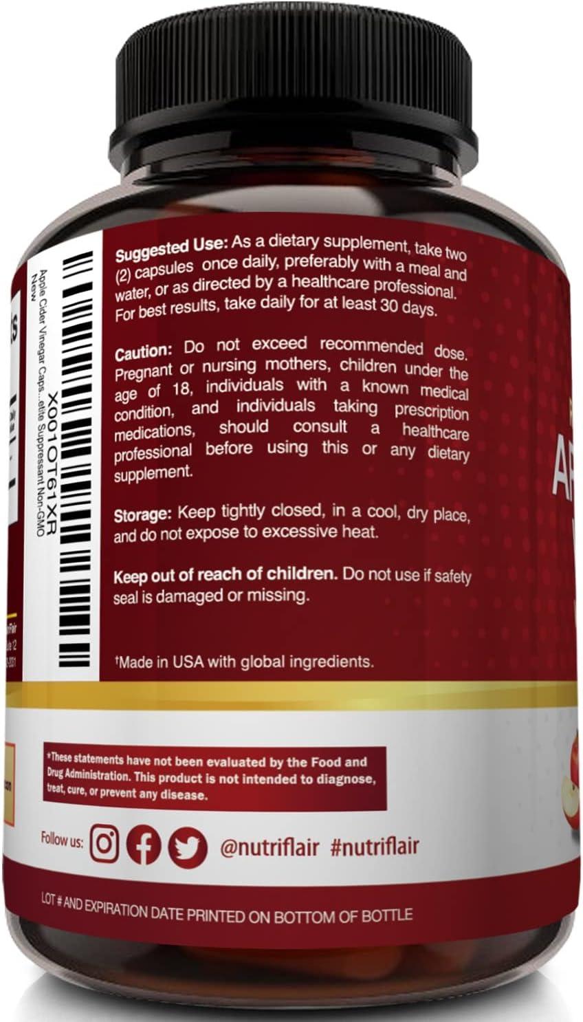 NutriFlair Apple Cider Vinegar Capsules with Mother 1600mg 120 Vegan