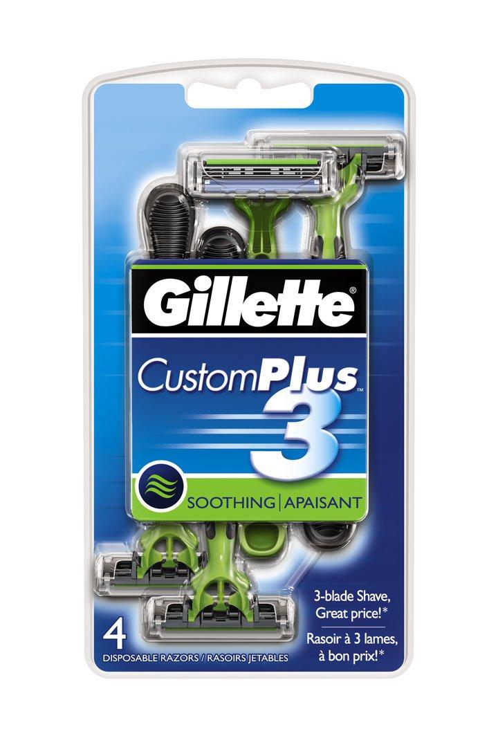 Gillette CustomPlus 3 Disposable Razor, Soothing, 4 Count, Mens Razors
