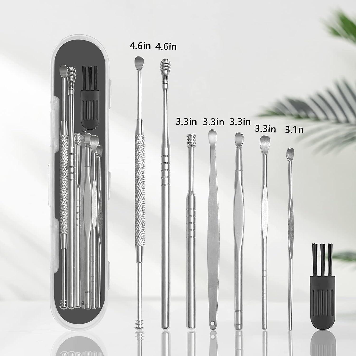8 Pcs Ear Wax Removal Kit,Professional Double-Headed Ear Pick Earwax  Removal Tools,316L Stainless Steel Ear Cleaner Curette with Cleaning Brush  and Storage Box,Suit for Kid Adult(Silver) Silver-01