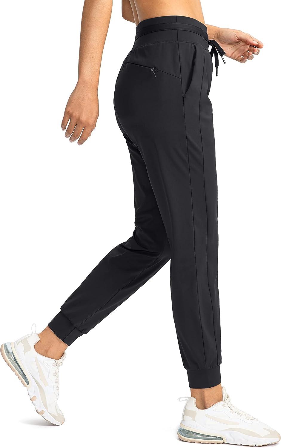 G Gradual Women's Joggers Pants with Zipper Pockets High Waisted Athletic Tapered  Sweatpants for Women Workout Lounge Black Medium