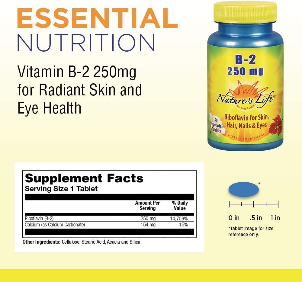 Nature's Life Vitamin B2, 250 Riboflavin for Skin, Hair, Nails and