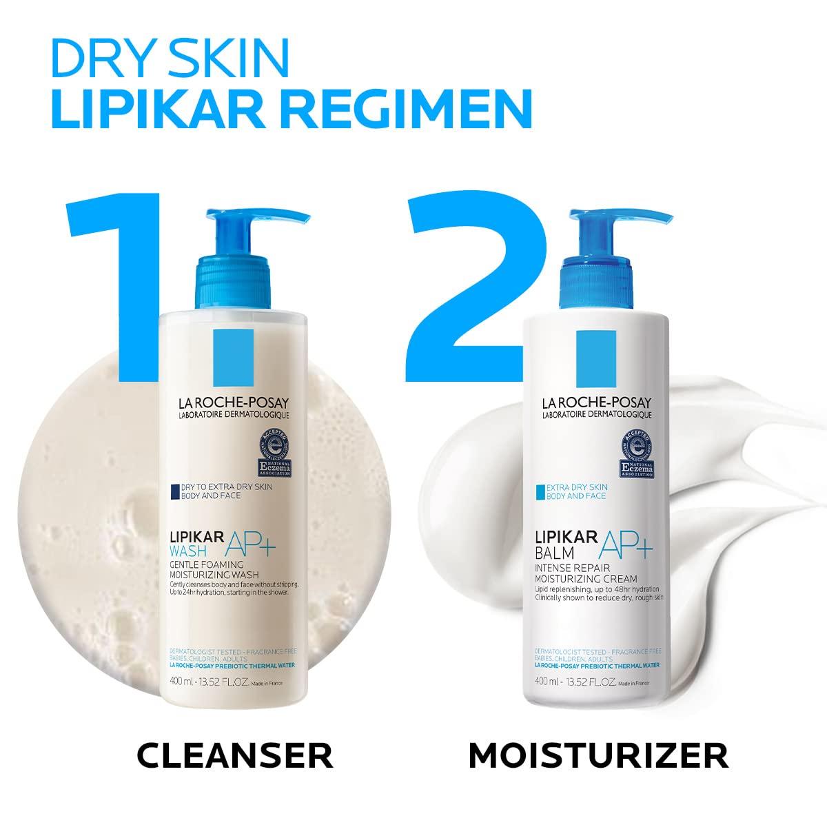 La Roche Posay Lipikar Wash AP+ Body & Face Wash with Pump, Gentle Daily Cleanser with Shea