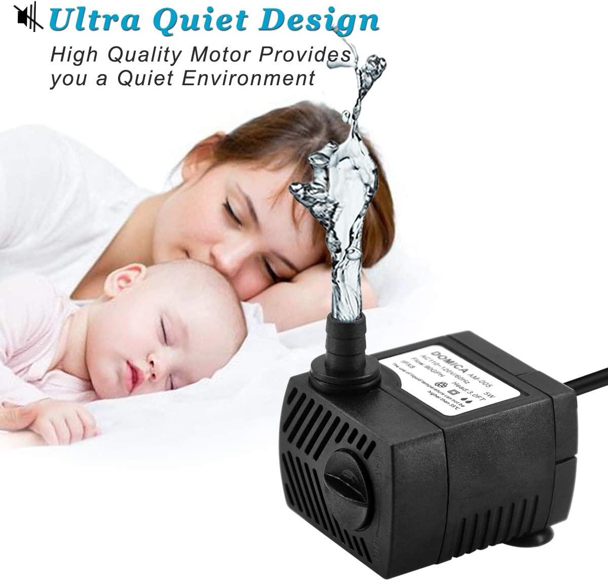 90 GPH Mini Submersible Pump, Small Fountain Pump (5W 350L/H) for water