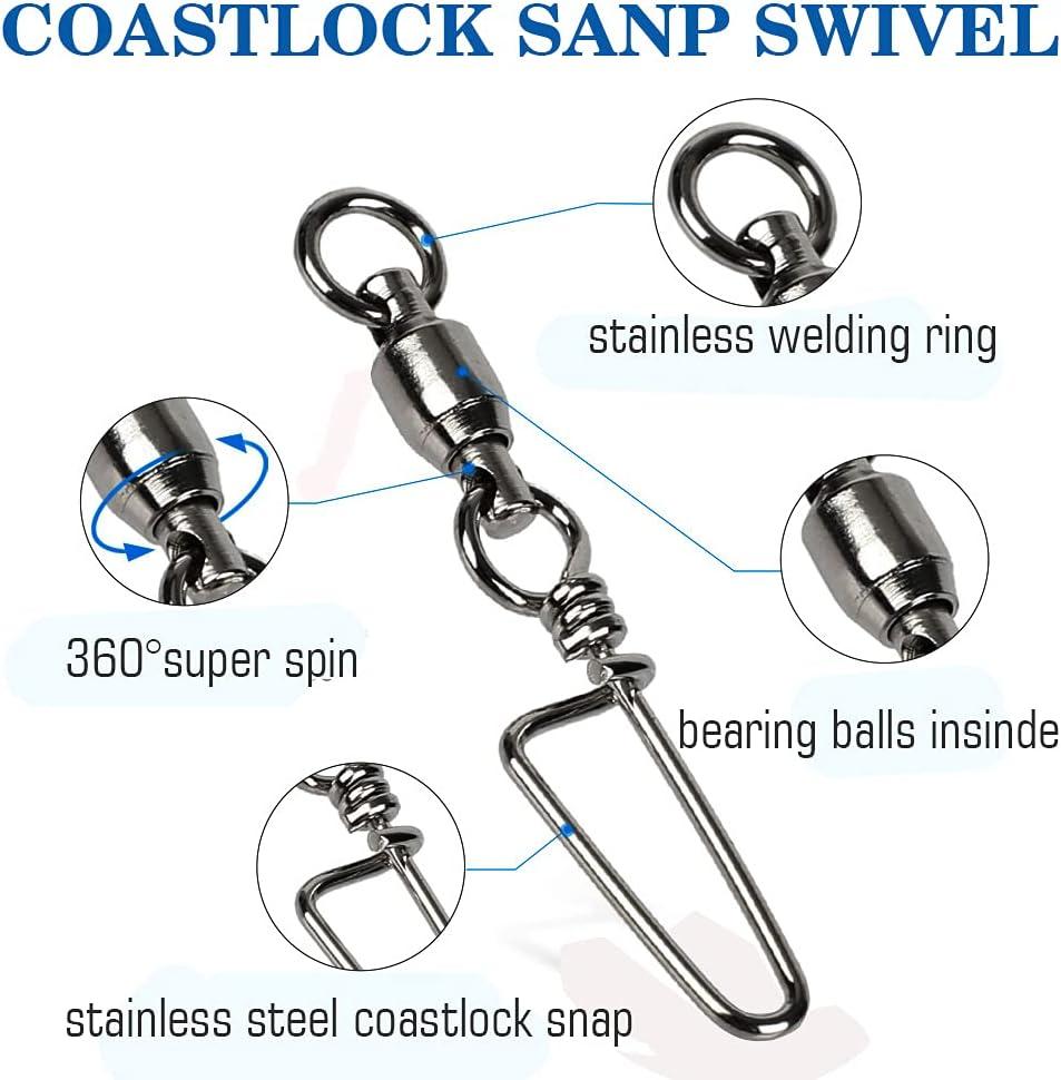 AMYSPORTS Saltwater Connector Fishing Snap Swivel High Strength Snaps Swivel  Freshwater Ball Bearing Fishing Swivels Stainless Steel Corrosion Resistant  Black Nickel Size 2+2 (48lb) 25 pcs