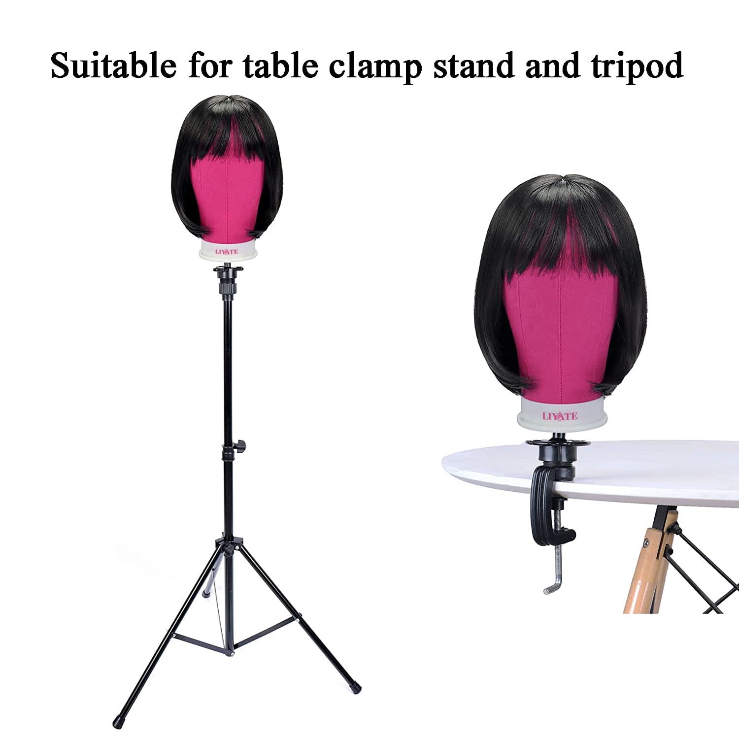 22 Inch Leather Wig Canvas Block Mannequin Head with Stand for Wigs Making  Display Styling Canvas Head with Table C Stand Clamp Holder(Black Leather)  22 Inch Black Leather