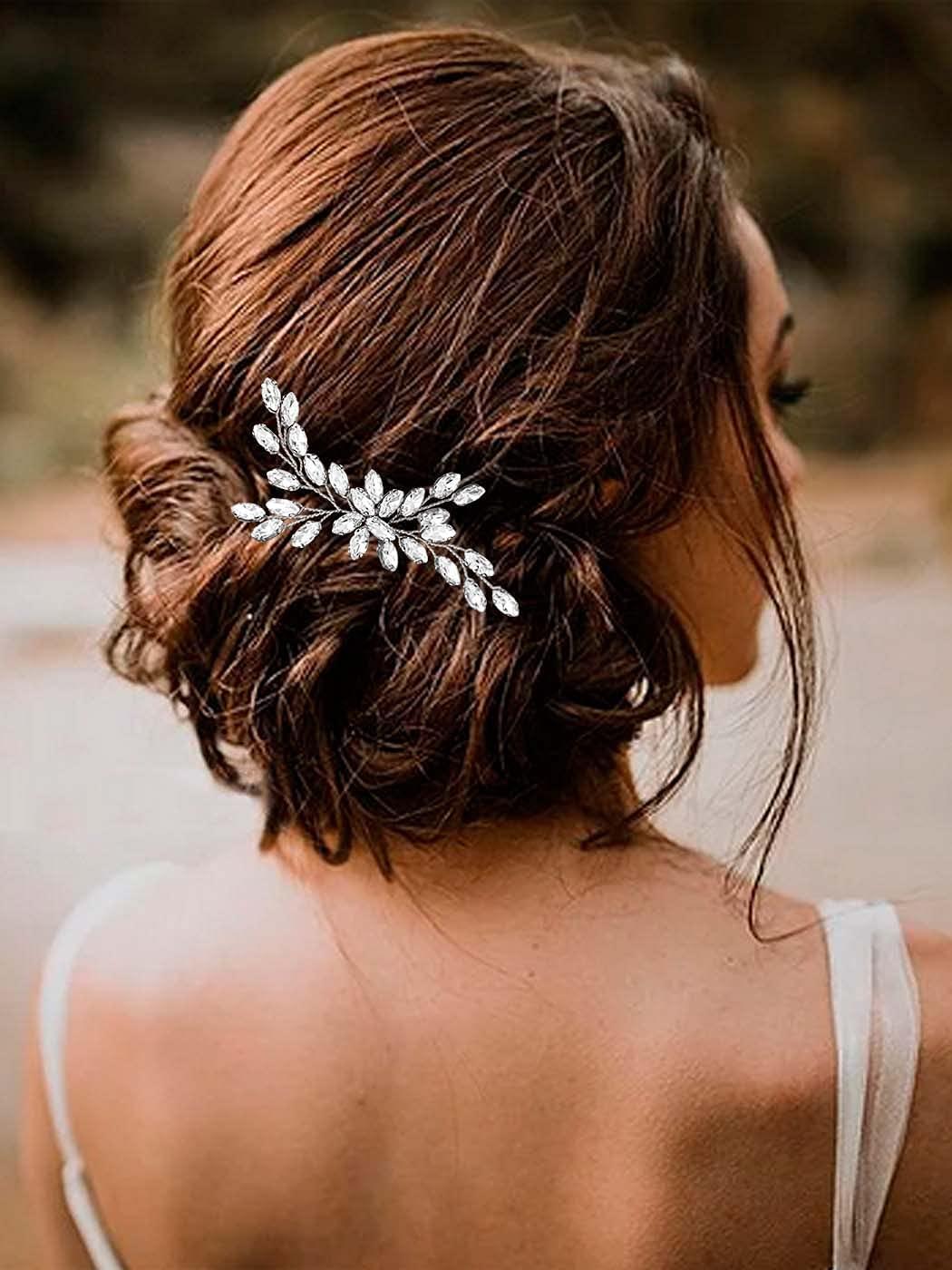 Unicra Bride Wedding Crystal Hair Pins Bridal Hair Pieces Wedding Hair  Accessories for Women and Girls (Silver)