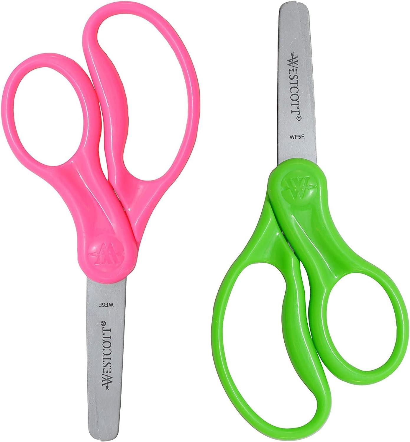 Westcott 13168 Right- and Left-Handed Scissors, Kids' Scissors, Ages 4-8,  5-Inch Blunt Tip, Assorted, 2 Pack