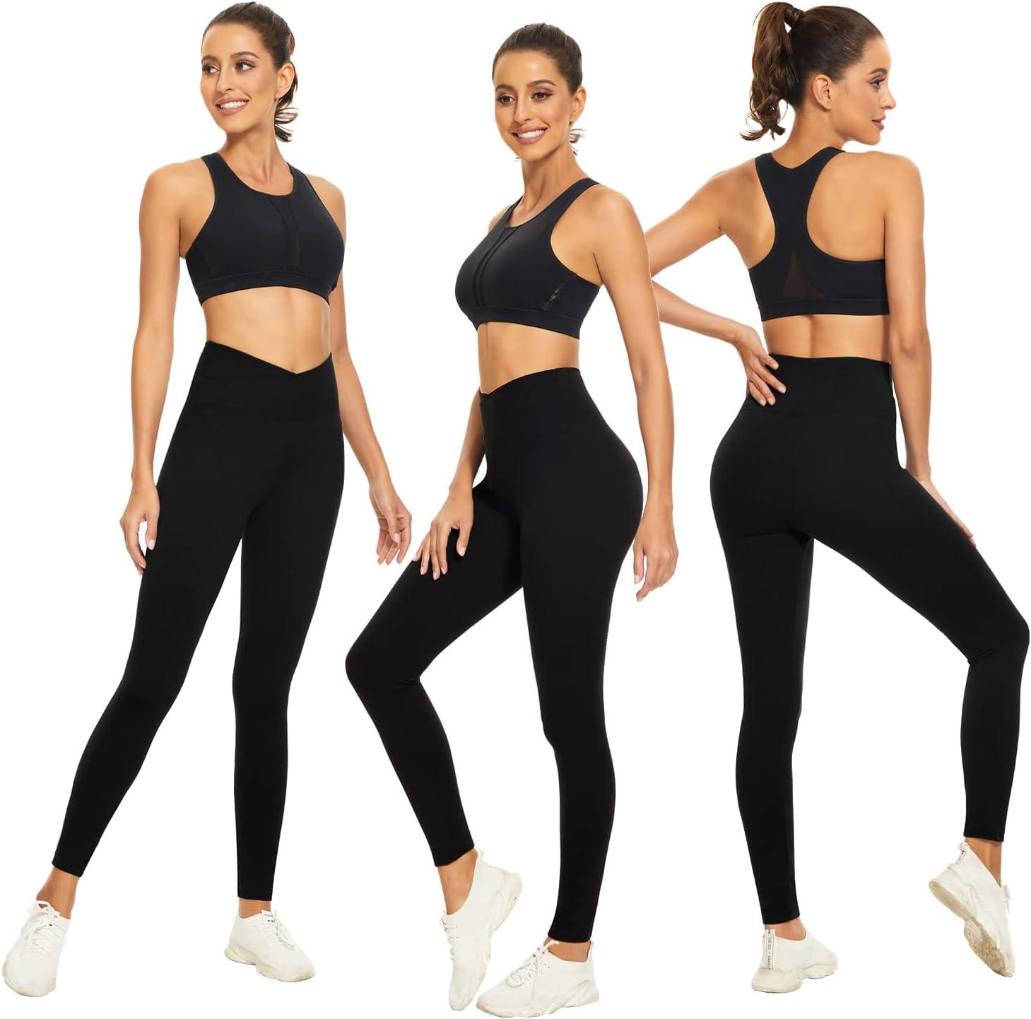 Crossover Leggings for Women High Waisted Yoga Pants Tummy Control Running  Workout Leggings