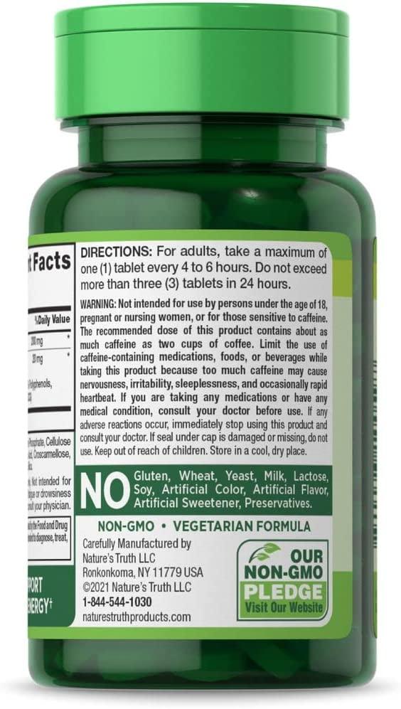 Nature's Truth Caffeine Tablets Plus Green Tea Extract, 120 Count