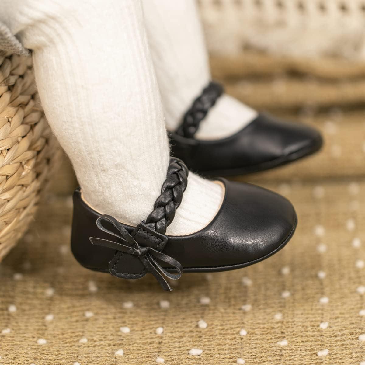 CENCIRILY Baby Girl Mary Jane Shoes Anti-Slip First Walking Bowknot Soft Sole Princess Wedding Dress Flats for 0-18 Month 6-12 Months A01 Black