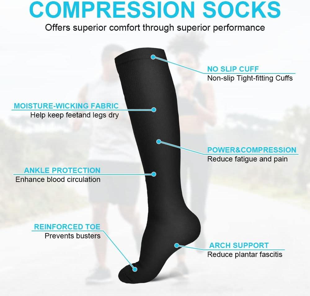 ACWOO Compression Socks for Women & Men 3 Pairs Non-Slip Breathable Long  Tube Compression Socks Flight Socks Running Socks for Support Sports Flying  Maternity Pregnancy Nurses Travel L-XL Black-3 Pairs